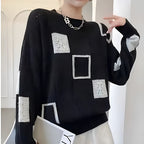 Maglione da Donna a Girocollo a Rombi Geometrici | Sweater Morbido in Maglia Lavorata