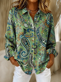 Camicia da Donna con Stampa Paisley a Fantasia | Blusa Elegante a Maniche Lunghe con Colletto a Punta e Bottoni