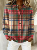 Camicia da Donna in Flanella di Cotone a Quadri | Blusa Classica Invernale a Maniche Lunghe con Colletto e Bottoni