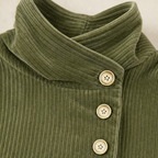 Top da Donna in Velluto a Coste Asimmetrico con Collo a Imbuto | Camicia Morbida a Maniche Lunghe con Bottoni Diagonali e Tasche