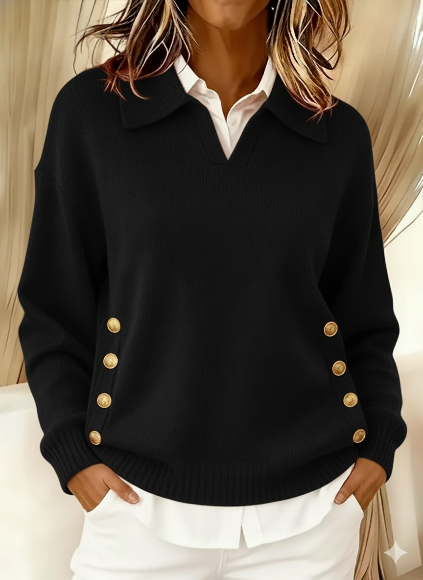 Maglione da Donna con Scollo a V e Colletto Polo | Sweater Casual Morbido a Maniche Lunghe in Maglia Fine