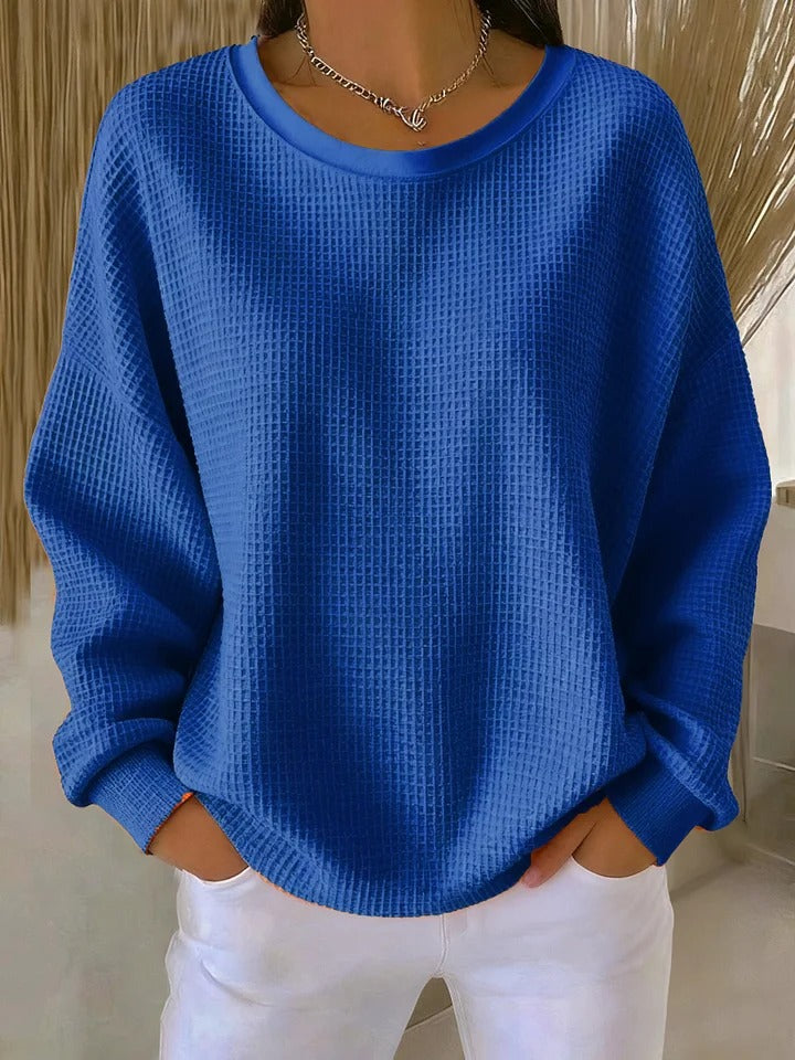 Felpa da Donna Morbida a Girocollo Casual | Maglia Invernale a Maniche Lunghe con Bordi a Costine