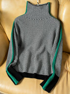 Maglione da Donna a Collo Alto con Righe a Contrasto | Pullover Lavorato a Maglia Caldo e Morbido