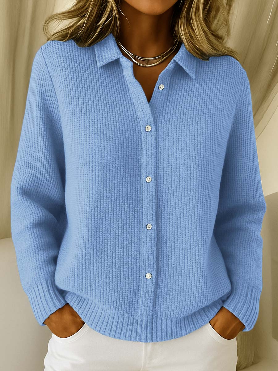 Cardigan da Donna in Maglia Morbida con Colletto a Punta e Bottoni | Giacca Aperta Invernale Calda a Costine