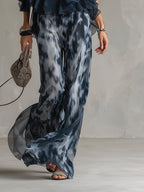 Completo Elegante in Chiffon da Donna a Due Pezzi | Top Collo Alto e Pantaloni Ampi Stampati