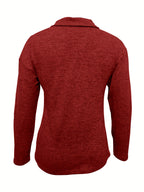 Top Elegante da Donna a Maniche Lunghe con Colletto e Mezza Zip | Blusa Morbida con Scollo a V e Cursore ad Anello
