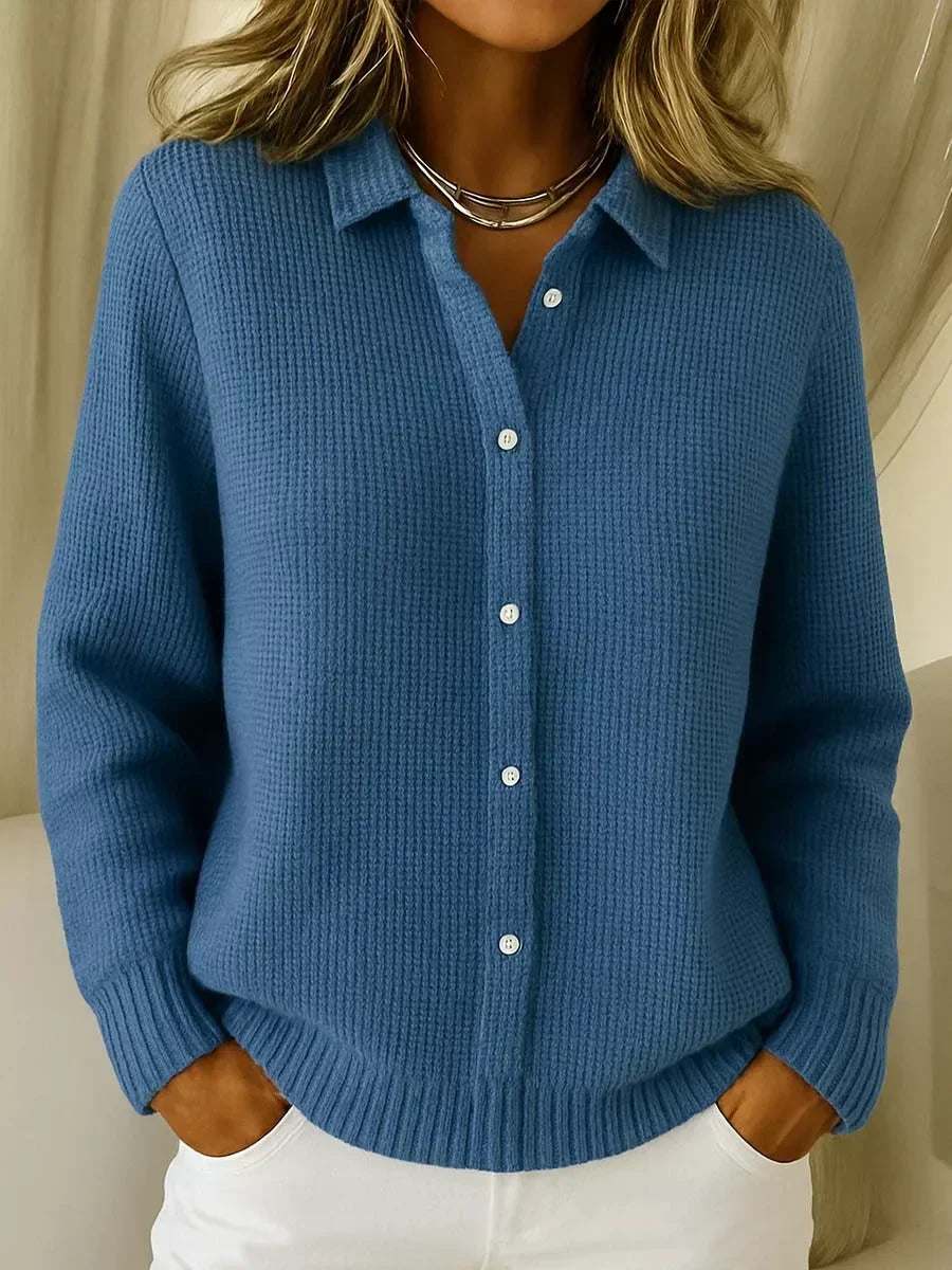 Cardigan da Donna in Maglia Morbida con Colletto a Punta e Bottoni | Giacca Aperta Invernale Calda a Costine