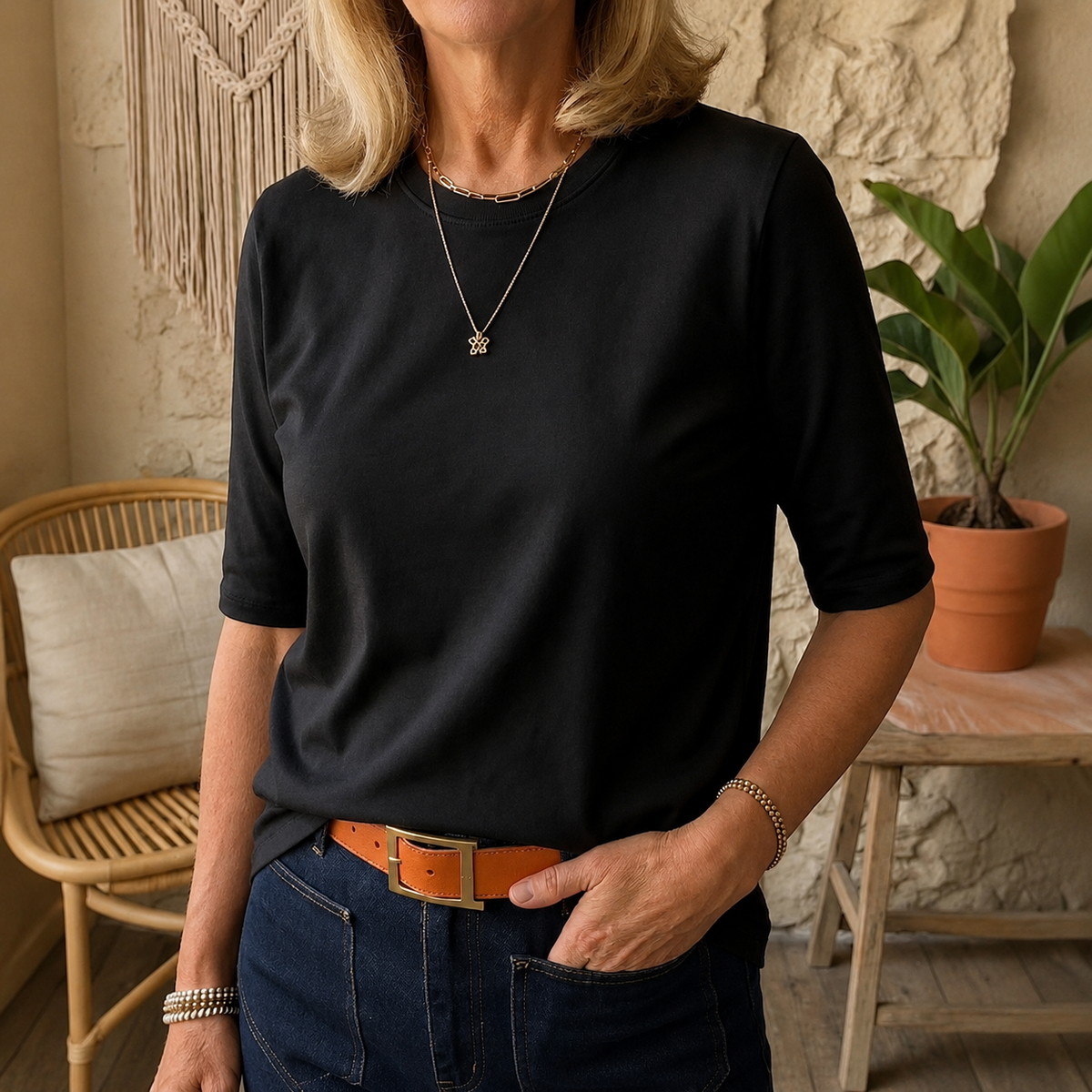 T-Shirt da Donna a Maniche a Mezza Lunghezza con Scollo Rotondo | Maglietta Estiva Morbida e Traspirante a Maniche al Gomito