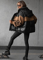 Piumino da Donna Oversize Ibrido con Maniche in Maglia Lavorata | Giacca Imbottita Calda con Collo Alto e Zip Frontale