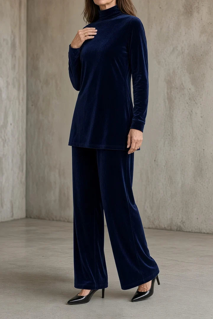 Completo da Donna in Velluto Elegante con Dolcevita e Pantaloni a Gamba Larga | Set Coordinato 2 Pezzi Caldo e Raffinato