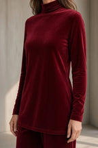 Completo da Donna in Velluto Elegante con Dolcevita e Pantaloni a Gamba Larga | Set Coordinato 2 Pezzi Caldo e Raffinato