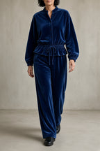 Completo da Donna Elegante in Velluto con Camicia Peplo e Pantaloni a Gamba Larga | Set Coordinato 2 Pezzi con Coulisse in Vita