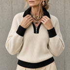 Maglione da Donna con Mezza Zip e Colletto a Revers con Profili a Contrasto | Pullover Caldo Invernale Sagomato con Cursore ad Anello