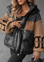 Piumino da Donna Oversize Ibrido con Maniche in Maglia Lavorata | Giacca Imbottita Calda con Collo Alto e Zip Frontale