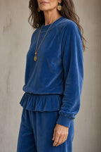 Completo da Donna in Velluto Morbido con Volant | Set Coordinato 2 Pezzi Felpa Girocollo con Balza e Pantaloni Ampi