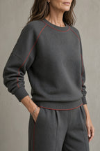 Completo da Donna Elegante in Maglia con Profili a Contrasto | Set Coordinato 2 Pezzi Top Girocollo e Pantaloni a Gamba Dritta