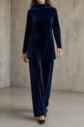 Completo da Donna in Velluto Elegante con Dolcevita e Pantaloni a Gamba Larga | Set Coordinato 2 Pezzi Caldo e Raffinato