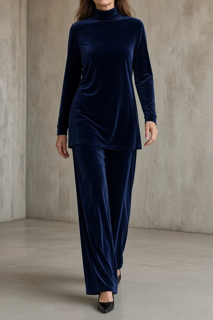 Completo da Donna in Velluto Elegante con Dolcevita e Pantaloni a Gamba Larga | Set Coordinato 2 Pezzi Caldo e Raffinato