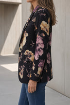 Blazer Elegante da Donna con Stampa Floreale Artistica | Giacca Sartoriale Monopetto con Revers e Tasche con Pattina