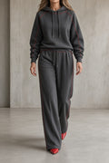 Completo Sportivo da Donna con Felpa con Cappuccio e Pantaloni a Gamba Larga | Set Coordinato 2 Pezzi con Profili a Contrasto e Tasca a Marsupio