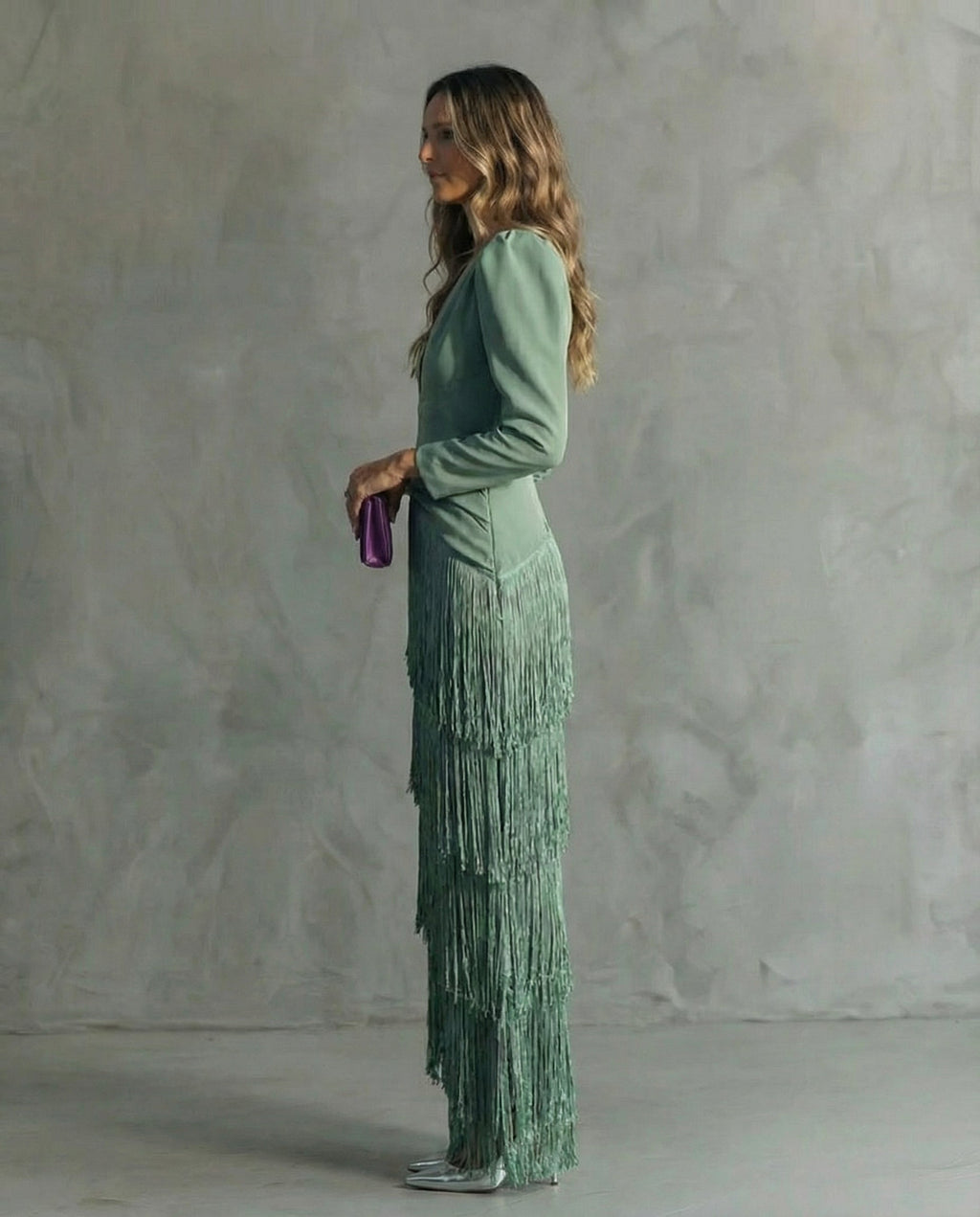 Abito Midi Elegante da Donna con Maniche a Frange | Cerimonia e Sera