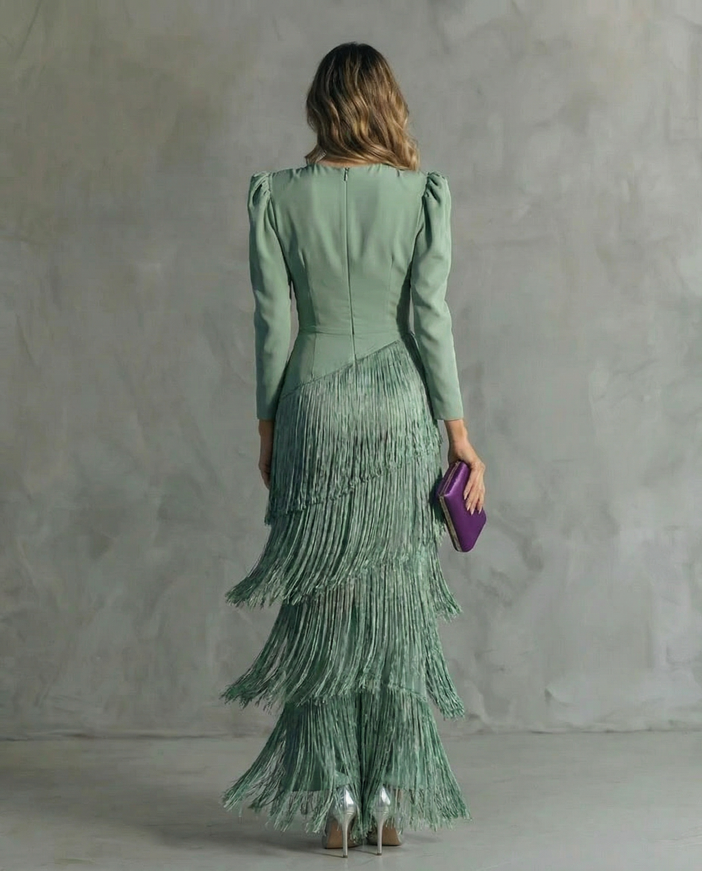 Abito Midi Elegante da Donna con Maniche a Frange | Cerimonia e Sera
