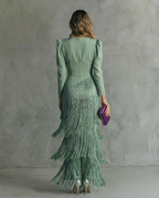Abito Midi Elegante da Donna con Maniche a Frange | Cerimonia e Sera