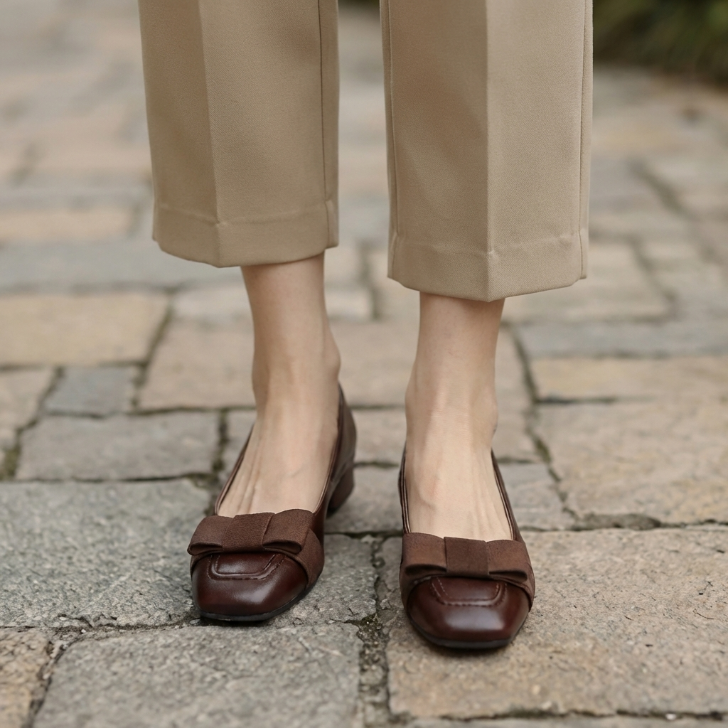 Ballerine da Donna in Pelle con Fiocco e Punta Squadrata | Scarpe Basse Eleganti e Comode