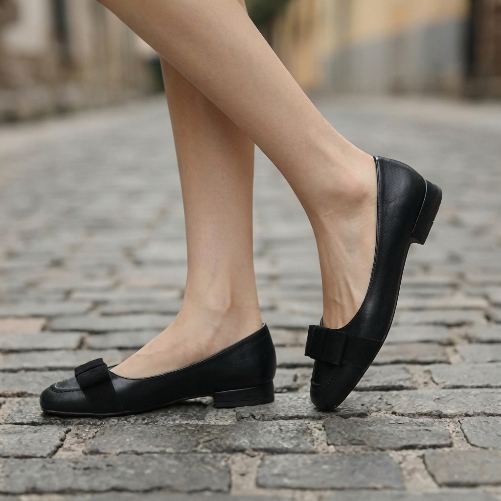 Ballerine da Donna in Pelle con Fiocco e Punta Squadrata | Scarpe Basse Eleganti e Comode