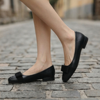 Ballerine da Donna in Pelle con Fiocco e Punta Squadrata | Scarpe Basse Eleganti e Comode