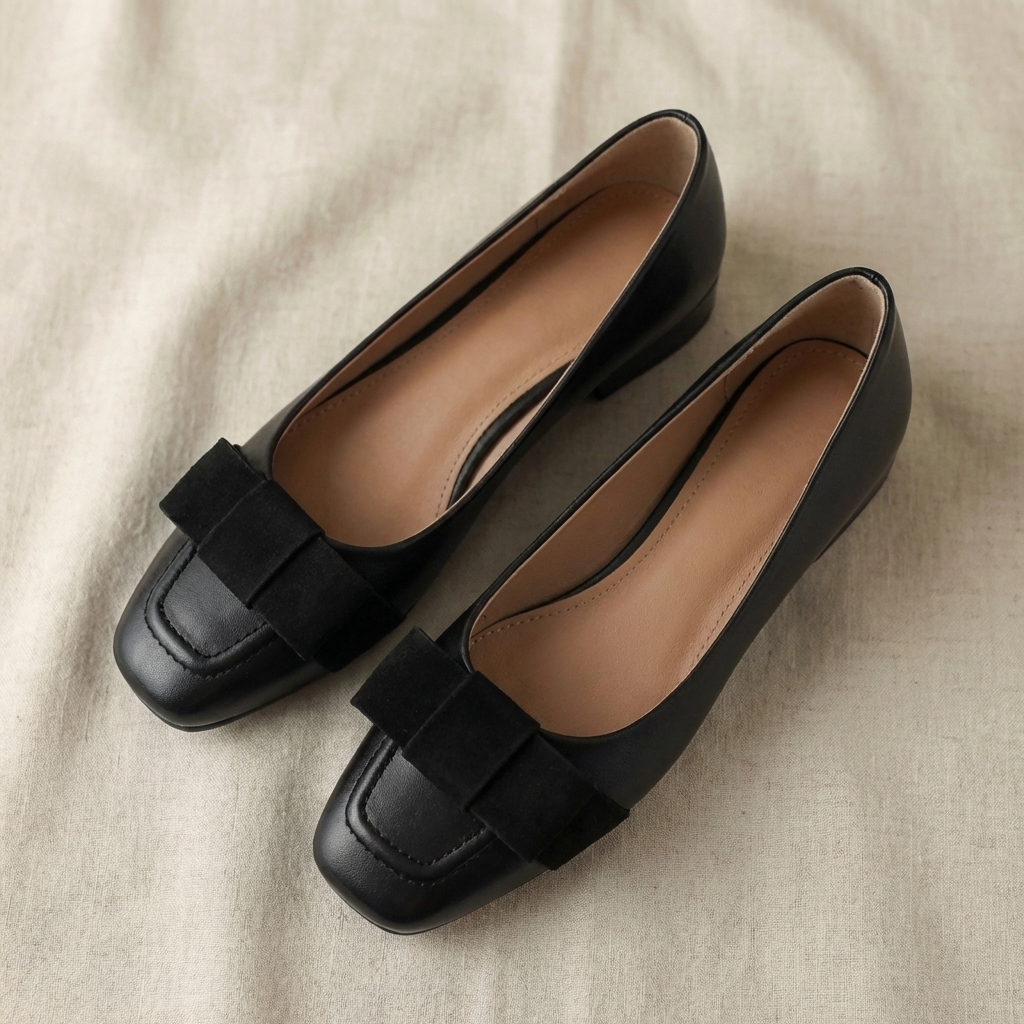 Ballerine da Donna in Pelle con Fiocco e Punta Squadrata | Scarpe Basse Eleganti e Comode
