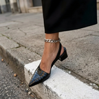 Scarpe con Tacco da Donna Slingback Ortopediche Effetto Coccodrillo | Décolleté Aperte Dietro a Punta con Tacco a Blocco Basso e Supporto Plantare