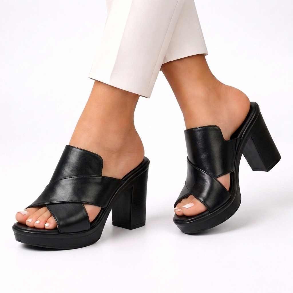 Sandali Sabot da Donna Ortopedici con Tacco a Blocco e Plateau | Ciabattine Eleganti Spuntate con Supporto per l'Arco Plantare