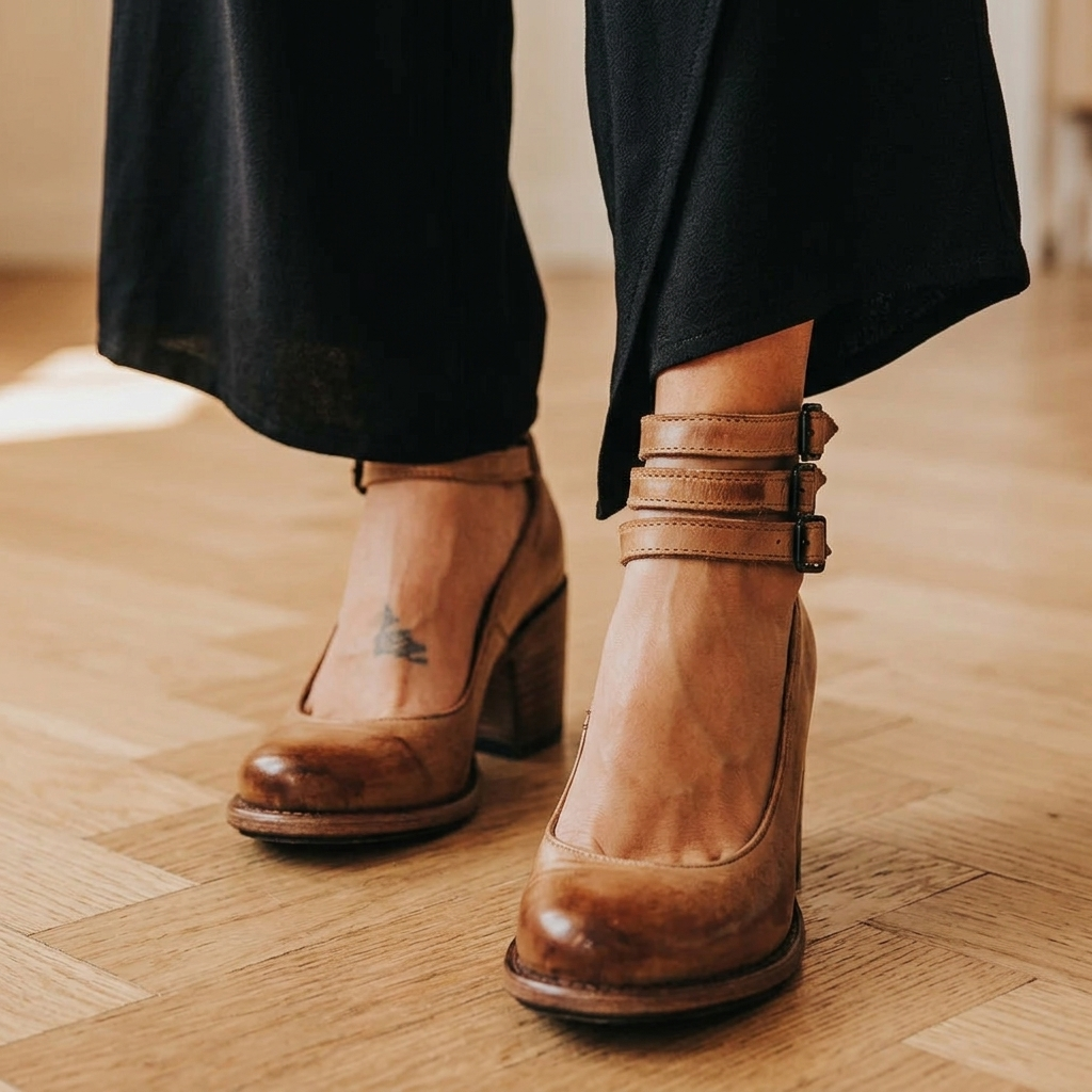 Scarpe Décolleté con Tacco Largo da Donna e Cinturini alla Caviglia con Fibbie | Scarpe Vintage a Tacco Medio Comode