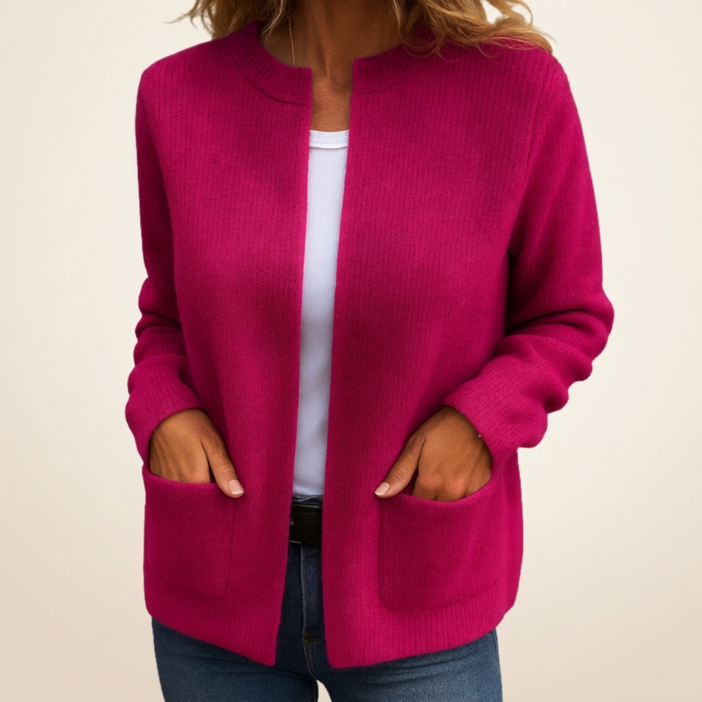 Cardigan donna in maglia con zip e tasche