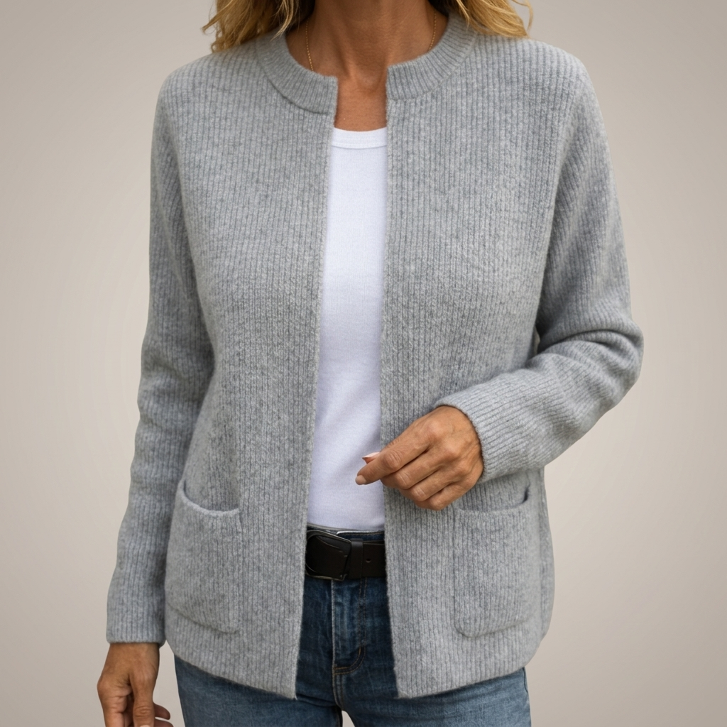 Cardigan donna in maglia con zip e tasche