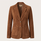 Blazer da Donna Effetto Scamosciato con Impunture a Contrasto | Giacca Sartoriale Monopetto a Due Bottoni con Revers e Tasche Applicate