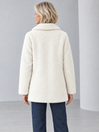 Cappotto Teddy Corto da Donna in Soffice Pelliccia Sintetica con Revers Leopardati | Giacca Cappotto Calda Doppiopetto a Bottoni