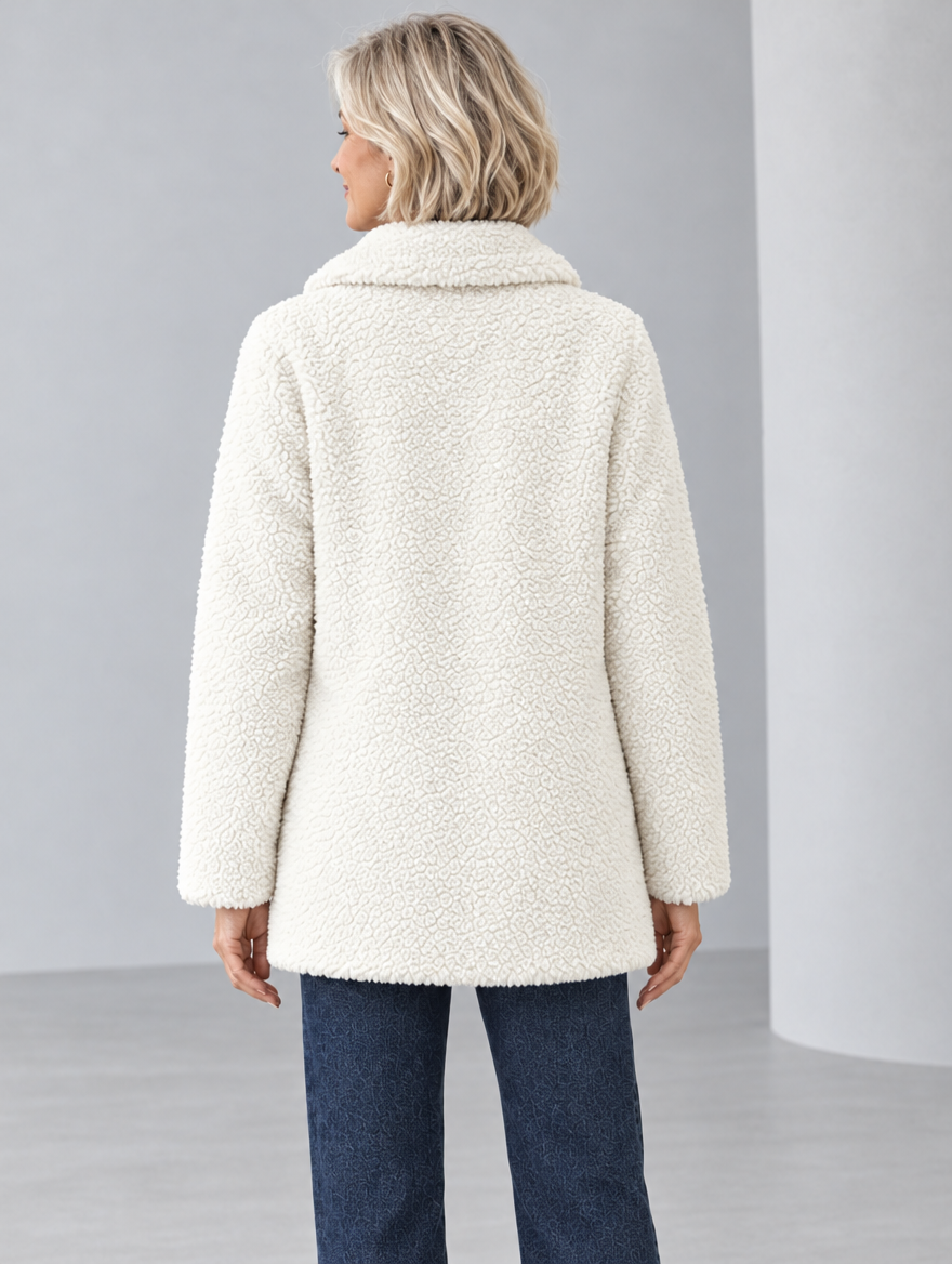 Cappotto Teddy Corto da Donna in Soffice Pelliccia Sintetica con Revers Leopardati | Giacca Cappotto Calda Doppiopetto a Bottoni