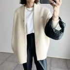 Cardigan Lungo da Donna in Maglia Morbida Effetto Cappotto con Girocollo | Soprabito Casual Monopetto con Bottoni Metallici e Taglio Rilassato