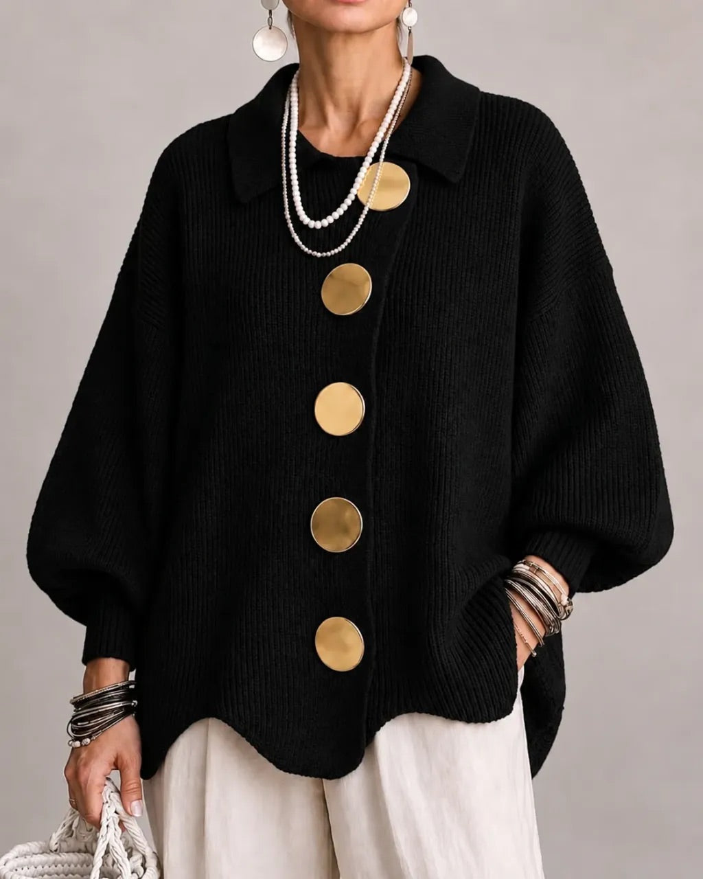 Elegante Cappotto Lungo a Trecce con Taglio Modellante