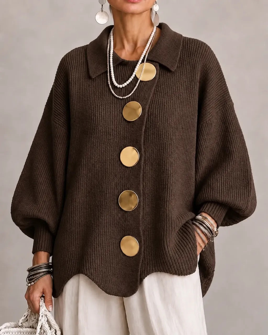Elegante Cappotto Lungo a Trecce con Taglio Modellante