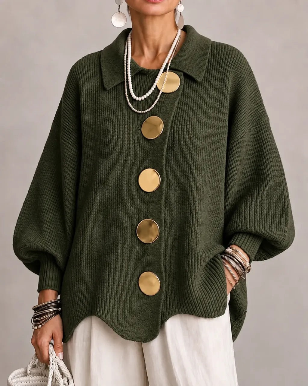 Elegante Cappotto Lungo a Trecce con Taglio Modellante