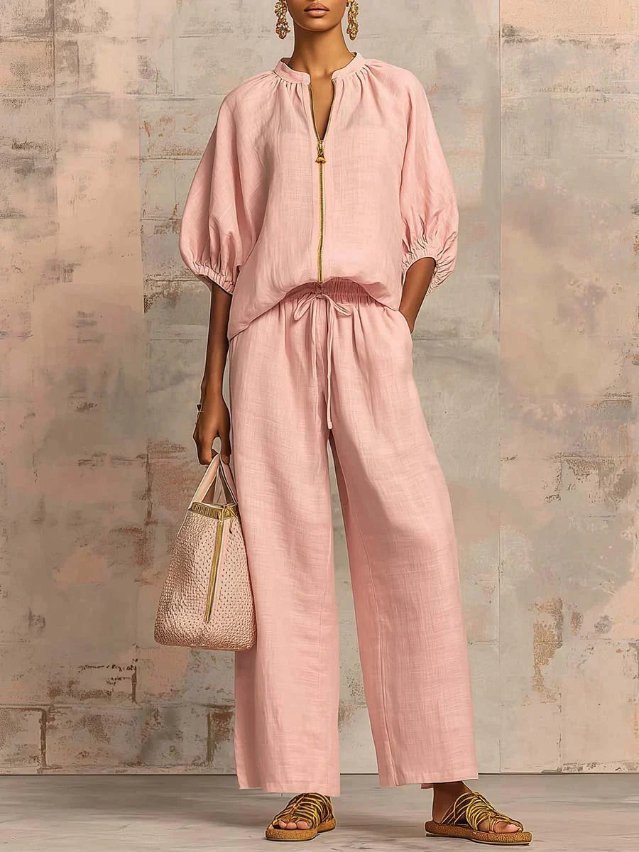 Completo da Donna a Due Pezzi con Camicia Rilassata e Pantaloni Ampi