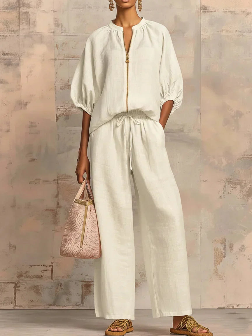 Completo da Donna a Due Pezzi con Camicia Rilassata e Pantaloni Ampi