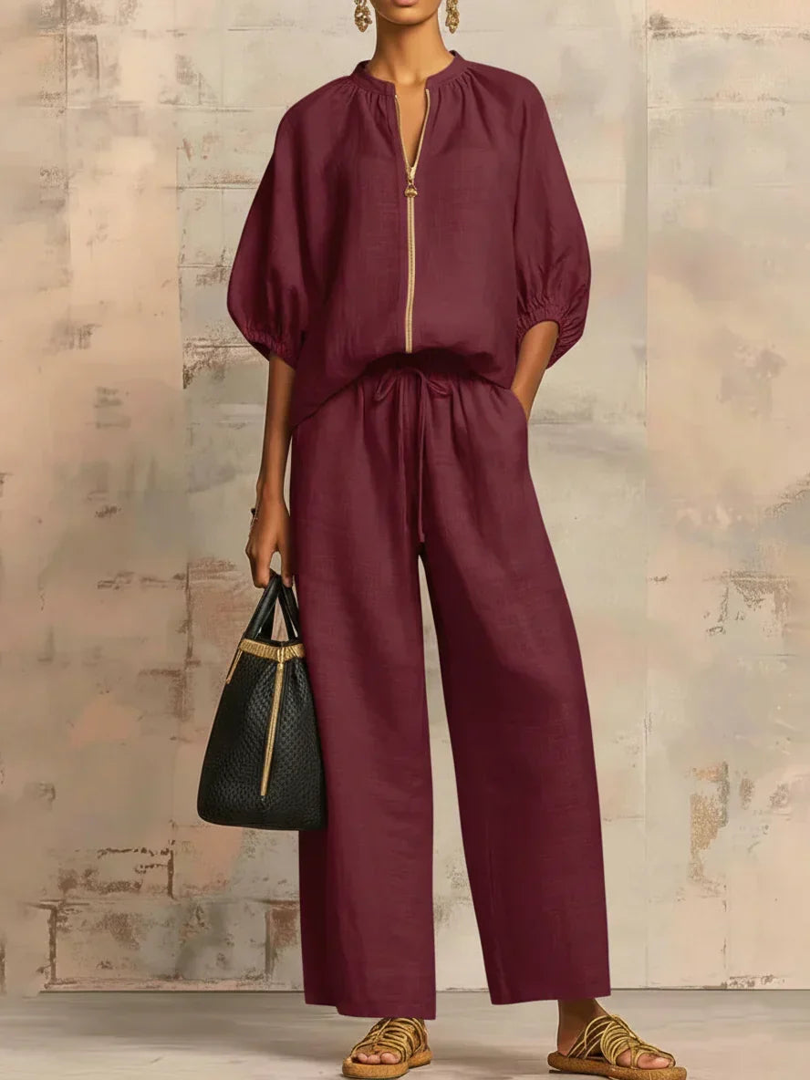 Completo da Donna a Due Pezzi con Camicia Rilassata e Pantaloni Ampi