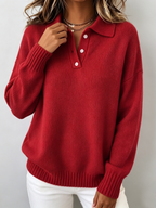 Maglione da Donna in Maglia con Cappuccio e Colletto Polo | Felpa Elegante a Maniche Lunghe con Bottoni