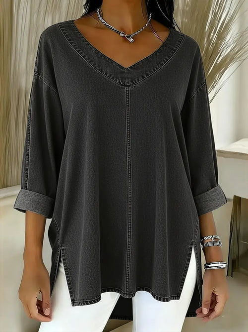 Camicia in Denim da Donna | Blusa Morbida con Scollo a V