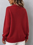 Maglione da Donna in Maglia con Cappuccio e Colletto Polo | Felpa Elegante a Maniche Lunghe con Bottoni