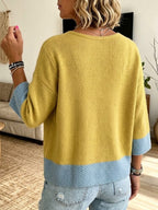 Cardigan Bicolore da Donna con Scollo a V e Maniche a Tre Quarti | Giacca in Maglia Morbida con Due Bottoni Grandi